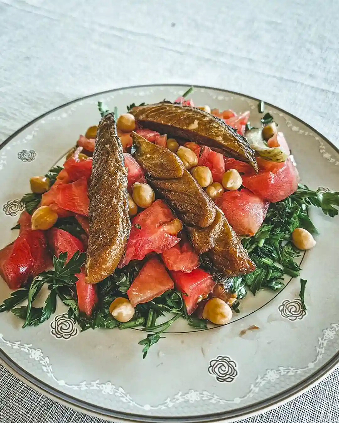 Dried Mackerel and Chickpea Salad